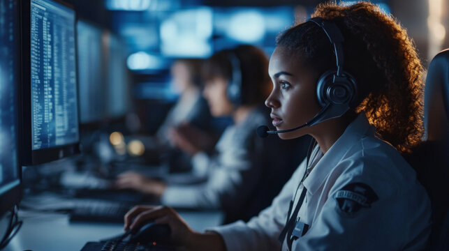 911 operators working in busy call center 
