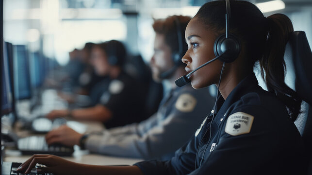 911 operators working in busy call center 