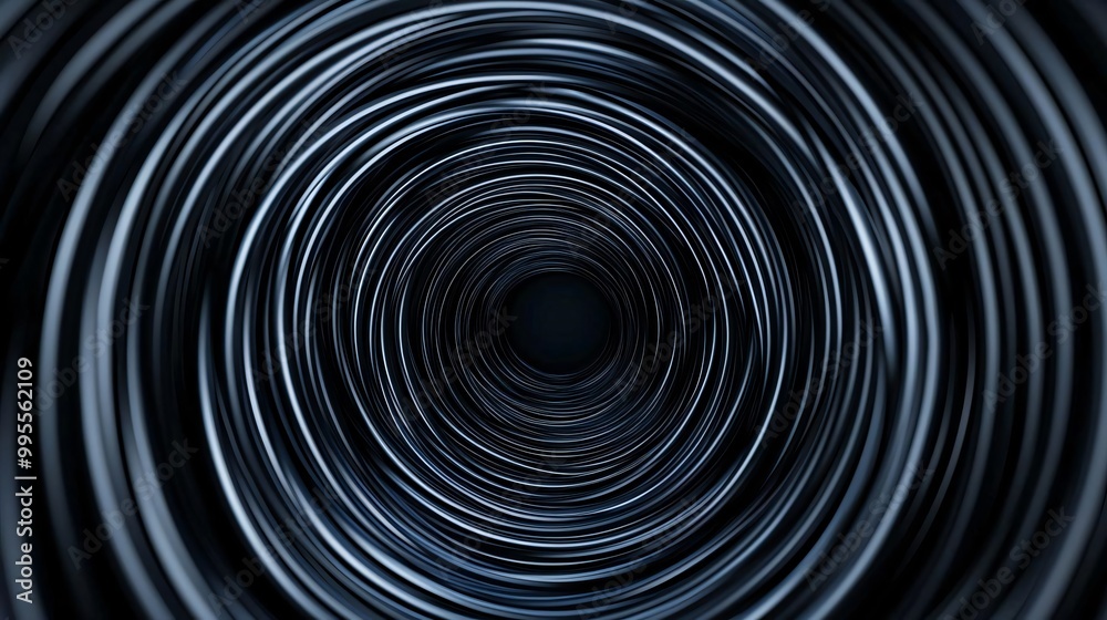 Poster a mesmerizing abstract view of concentric metallic circles creating a tunnel effect, evoking depth a