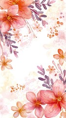 Watercolor Floral Border with Pink and Peach Flowers