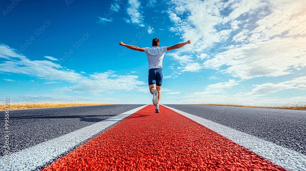 Fototapete an athlete crossing the finish line of a race with joy and determination symbolizing hard work perse