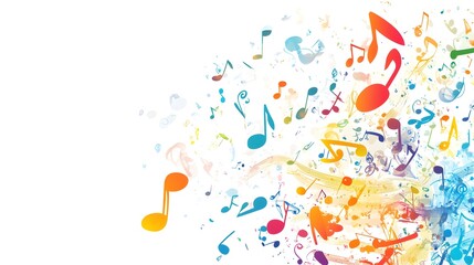 Colorful musical notes and treble clefs on a white background, vector illustration with space for text or message