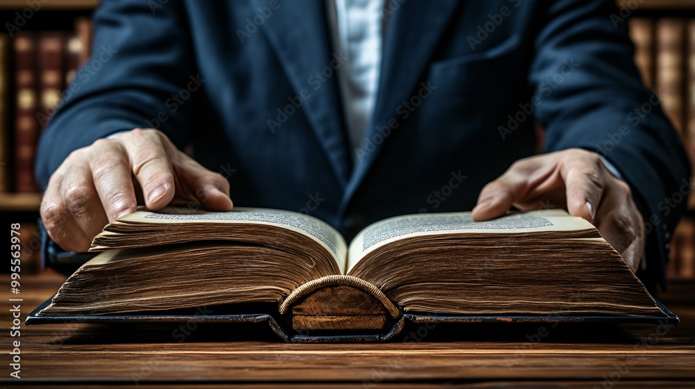 Aufkleber A person reading a motivational book with focus and intention symbolizing learning and self-improvement through reading and reflection Large space for text in center Stock Photo with copy space