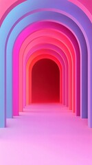 A vibrant hallway with soft arches in pink hues, creating a surreal and inviting atmosphere perfect for creative projects.