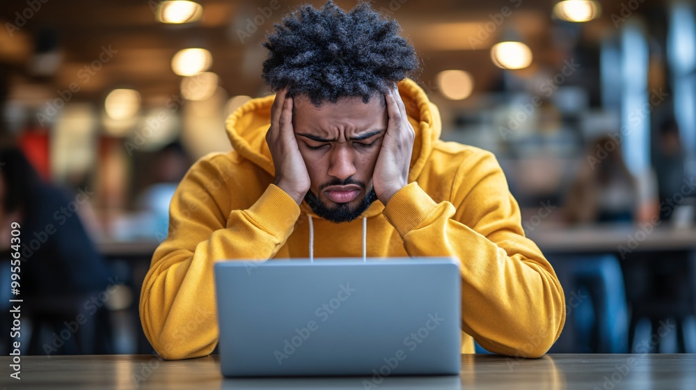 Poster a professional in deep thought in front of a laptop planning future projects symbolizing strategic t