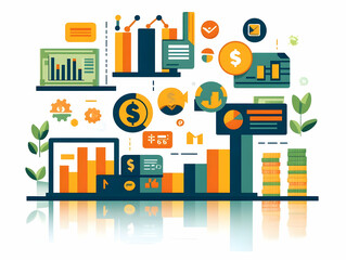 Flat Glossy Cash Flow Background with Corporate Growth Icons - Sleek Vector Design Representing Business Expansion and Financial Growth for Corporate Promotions