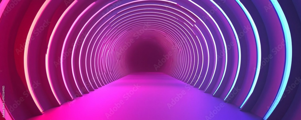Wall mural a vibrant tunnel illuminated with neon lights, creating a surreal and captivating atmosphere, perfec