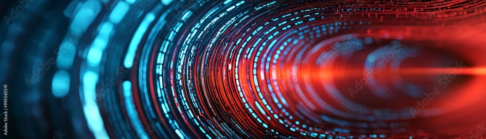 Wall mural abstract modern tunnel with glowing blue and red lights creating a vibrant, dynamic visual effect fo