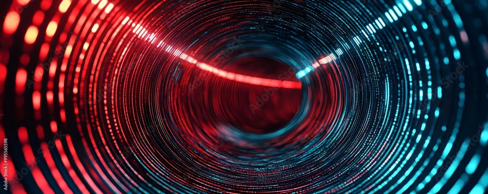 Sticker an abstract, colorful tunnel illuminated with vibrant red and blue lights, creating a mesmerizing vi