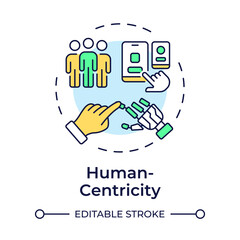 Human-centricity multi color concept icon. Pillars of industry 5.0. Robotics. Human robot interaction. Round shape line illustration. Abstract idea. Graphic design. Easy to use in article