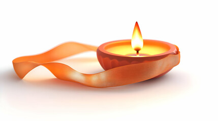 Elegant 3D Bhai Dooj Diya with Decorative Ribbon - Glowing Icon Isolated on White Background for Festive Celebrations