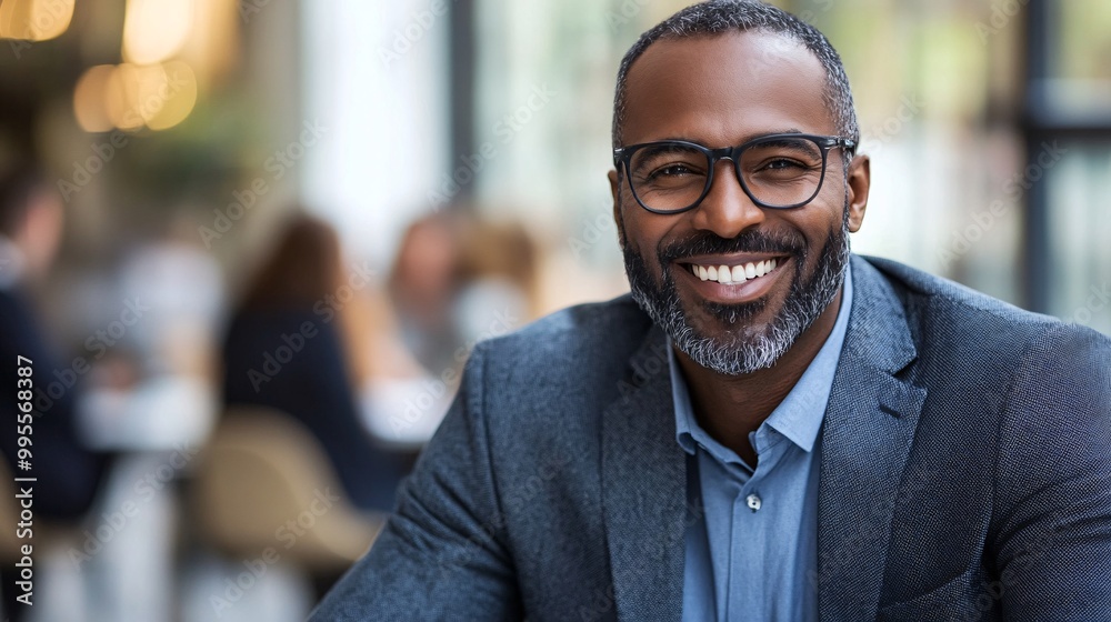 Fototapete A professional speaking confidently at a networking event symbolizing confidence growth in public speaking and career advancement Large space for text in center Stock Photo with copy space