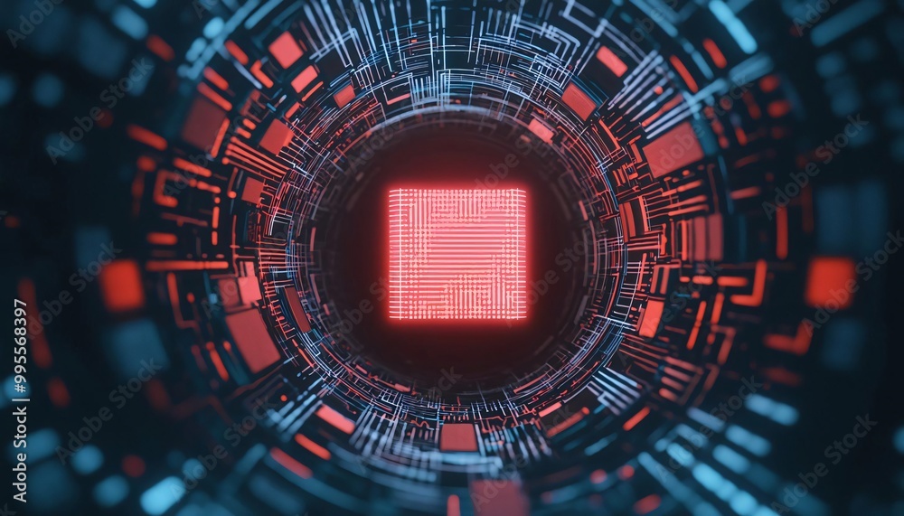 Poster futuristic digital circuit with glowing elements, showcasing advanced technology and innovation in d