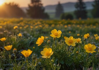 Obraz premium A field of flowers at dawn