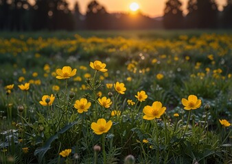 Obraz premium A field of flowers at dawn