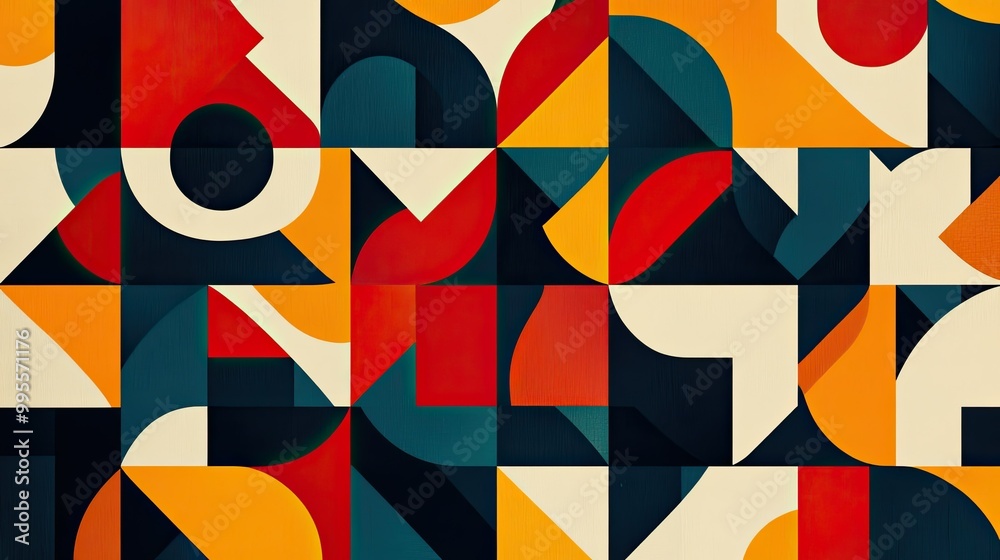 Aufkleber Geometric pattern with contrasting shapes and colors, with ample room for copy in the empty spaces