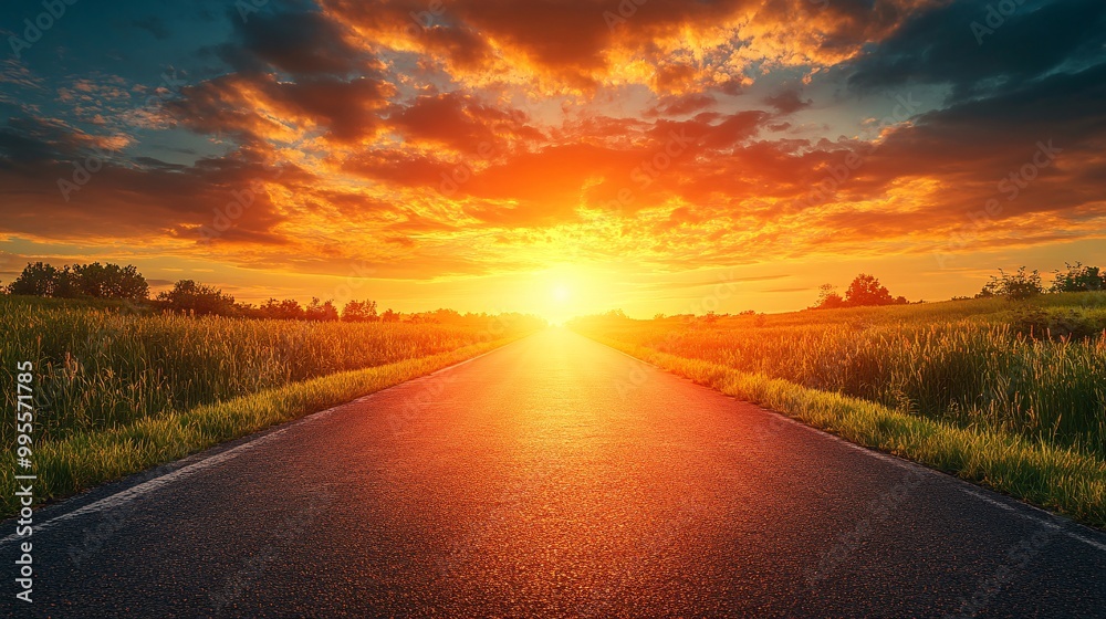 Poster a long road stretching toward the horizon symbolizing the journey toward goals and the persistence n
