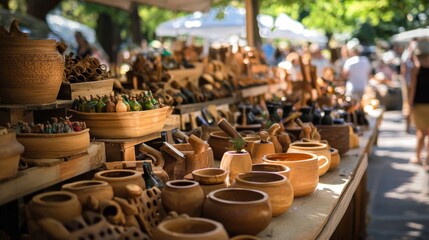 Bustling outdoor craft and artisan market of handmade products traditional artisanal goods