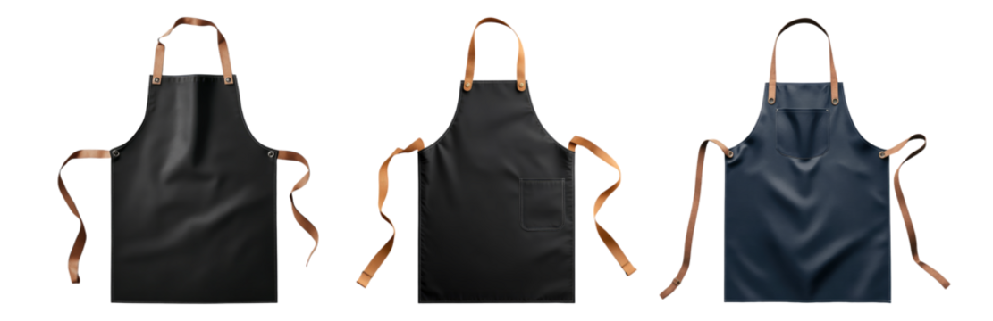 Set of aprons with leather straps isolated on white background
