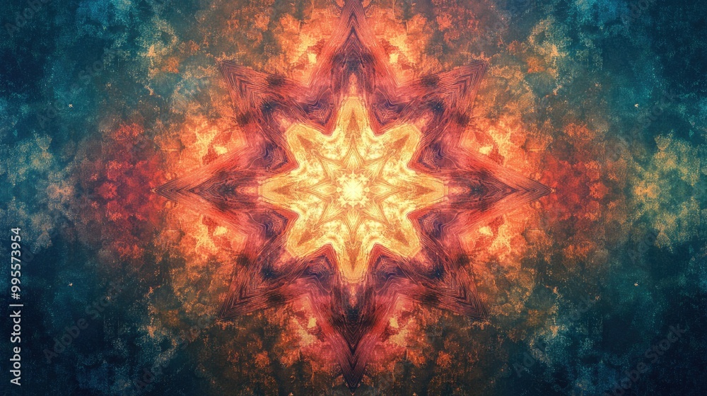 Aufkleber Symmetrical abstract pattern with star-like shapes, copy space available in the outer edges.