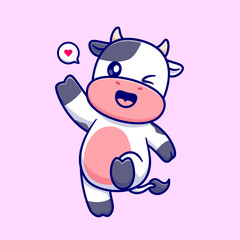 Fototapeta premium Cute Cow Waving Hand Cartoon Vector Icon Illustration. Animal Nature Icon Concept Isolated Premium Vector. Flat Cartoon Style