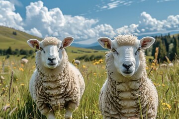 Obraz premium Two sheep in a meadow.