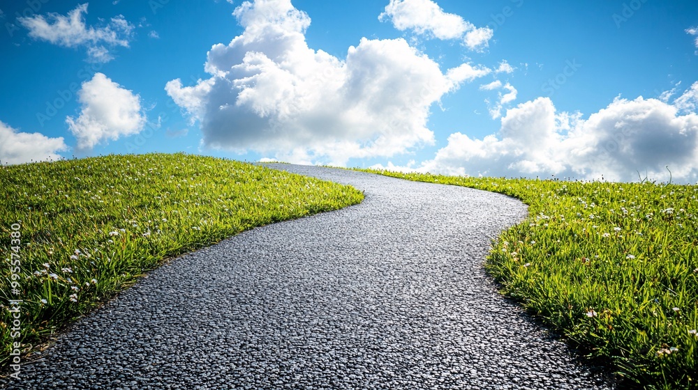 Aufkleber a winding path leading into the distance through rolling hills symbolizing the long journey toward s