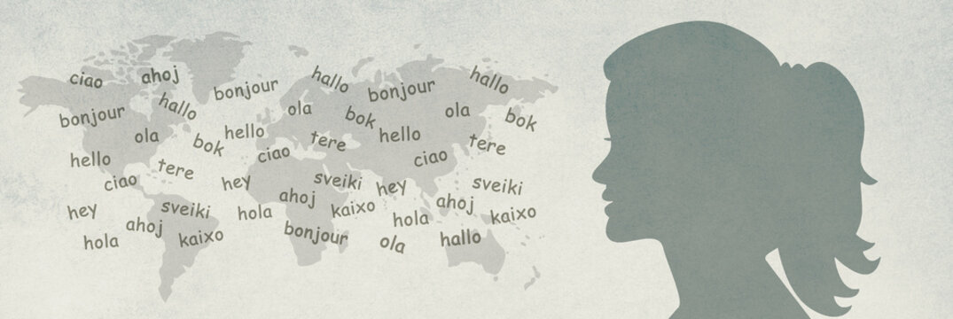 Languages and world map, word hello in different mother language spoken worldwide, multilingual business and community