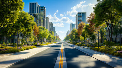 Fototapeta premium Futuristic Urban Boulevard at Sunrise