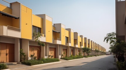 Modern Yellow Row of Houses with Balconies