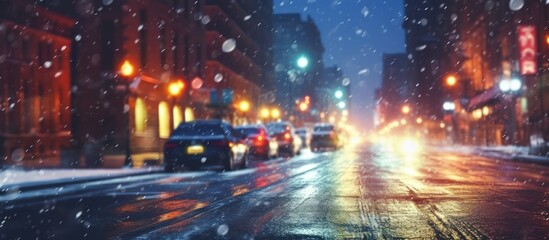 Snowfall in the City at Night