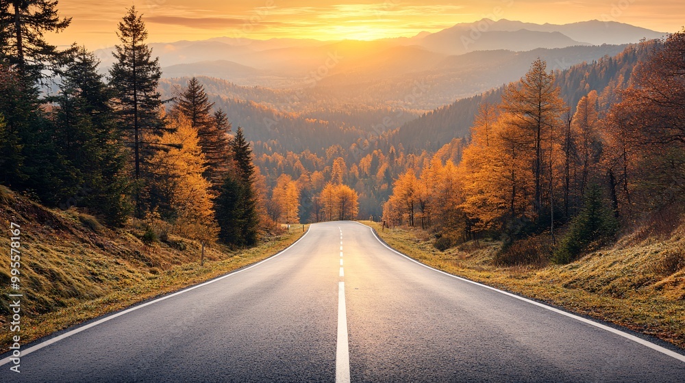 Aufkleber a long road leading into a vibrant sunset symbolizing the challenges and opportunities that lie ahea