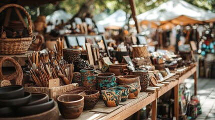 Bustling outdoor craft and artisan market of handmade products traditional artisanal goods