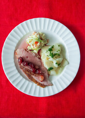 Christmas Plate with Swedish Ham,cramberrys, potatoes and russian Salad