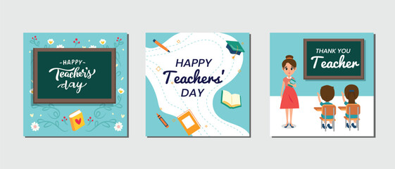 Happy Teacher's Day celebrated on 5 October. Teachers day Cards set Template vector illustration. set of cards