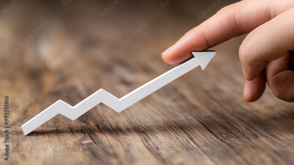 Poster An upward graph with a professional pointing at the highest point symbolizing success in business financial growth and goal achievement Large space for text in center Stock Photo with copy space