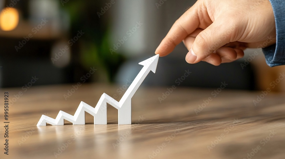 Poster An upward graph with a professional pointing at the highest point symbolizing success in business financial growth and goal achievement Large space for text in center Stock Photo with copy space