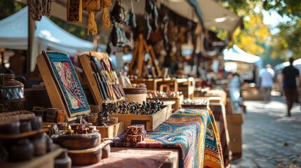 Bustling outdoor craft and artisan market of handmade products traditional artisanal goods