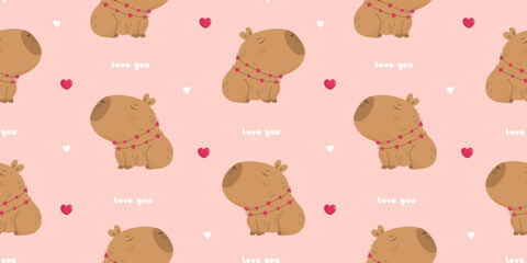 Seamless pattern with lovely capybara