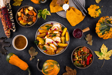Traditional Thanksgiving day dinner with turkey