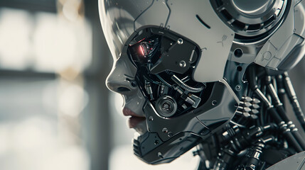 Portrait of an android robot, concept of technical support. Neural network AI generated art