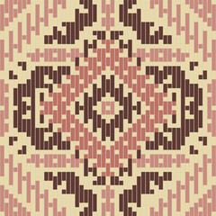 Pixel Geometric Traditional Granny Square Patternfolk Embroidery, Aztec Geometric Ornament Print. Design for Carpet, Wallpaper, Clothing, Wrapping, Fabric