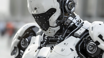 Fototapeta premium Portrait of an android robot, concept of technical support. Neural network AI generated art