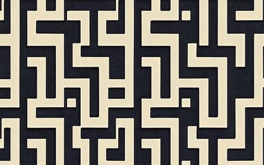 A geometric pattern featuring interlocking shapes in contrasting colors, suitable for wallpaper or textile design.