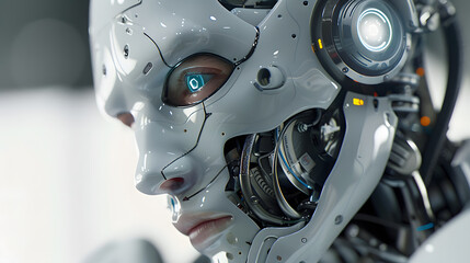 Portrait of an android robot, concept of technical support. Neural network AI generated art