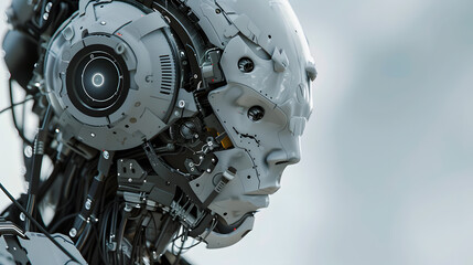 Fototapeta premium Portrait of an android robot, concept of technical support. Neural network AI generated art