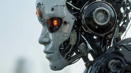 Fototapeta premium Portrait of an android robot, concept of technical support. Neural network AI generated art