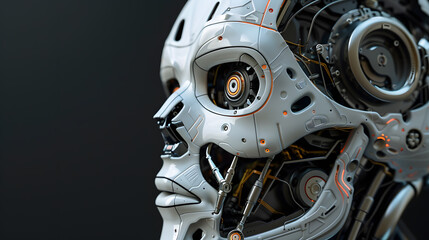 Fototapeta premium Portrait of an android robot, concept of technical support. Neural network AI generated art