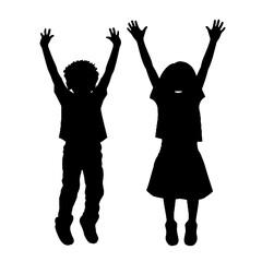 kids with arms in the air silhouette vector illustration transparent background