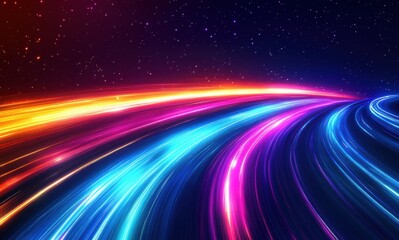 Colorful abstract background with vibrant light trails and a starry night sky creating a futuristic and dynamic atmosphere